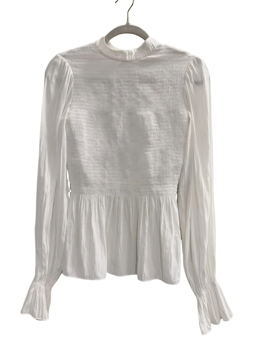 RAMY BROOK Justine Smocked Bell Long Sleeve Blouse White Size Small - Picture 2 of 13